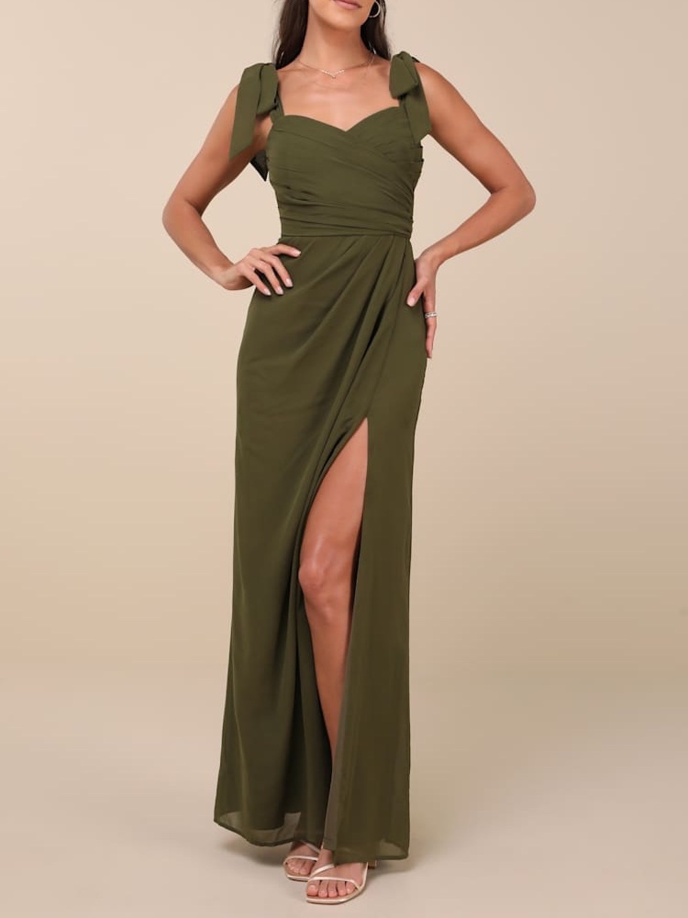 Lulus Gorgeous Whimsy Olive Pleated Off-the-Shoulder Maxi Dress Size S NWT